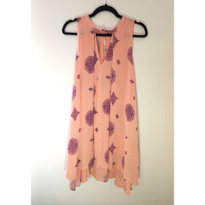Free People Peachy Pink Boho Swing Mini Dress with Pockets Rayon Women's Medium